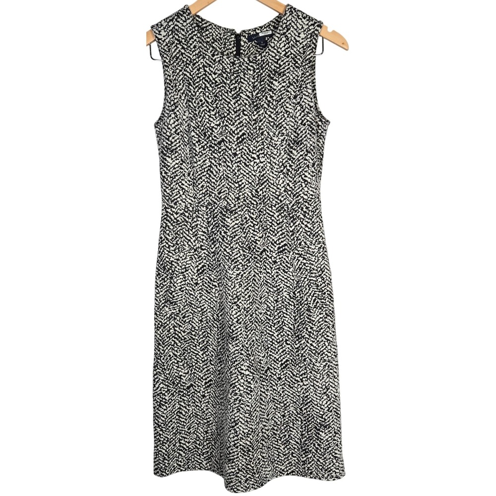 Lands End Sleeveless Ponte Pencil Dress Black White Patterned Career Casual 2